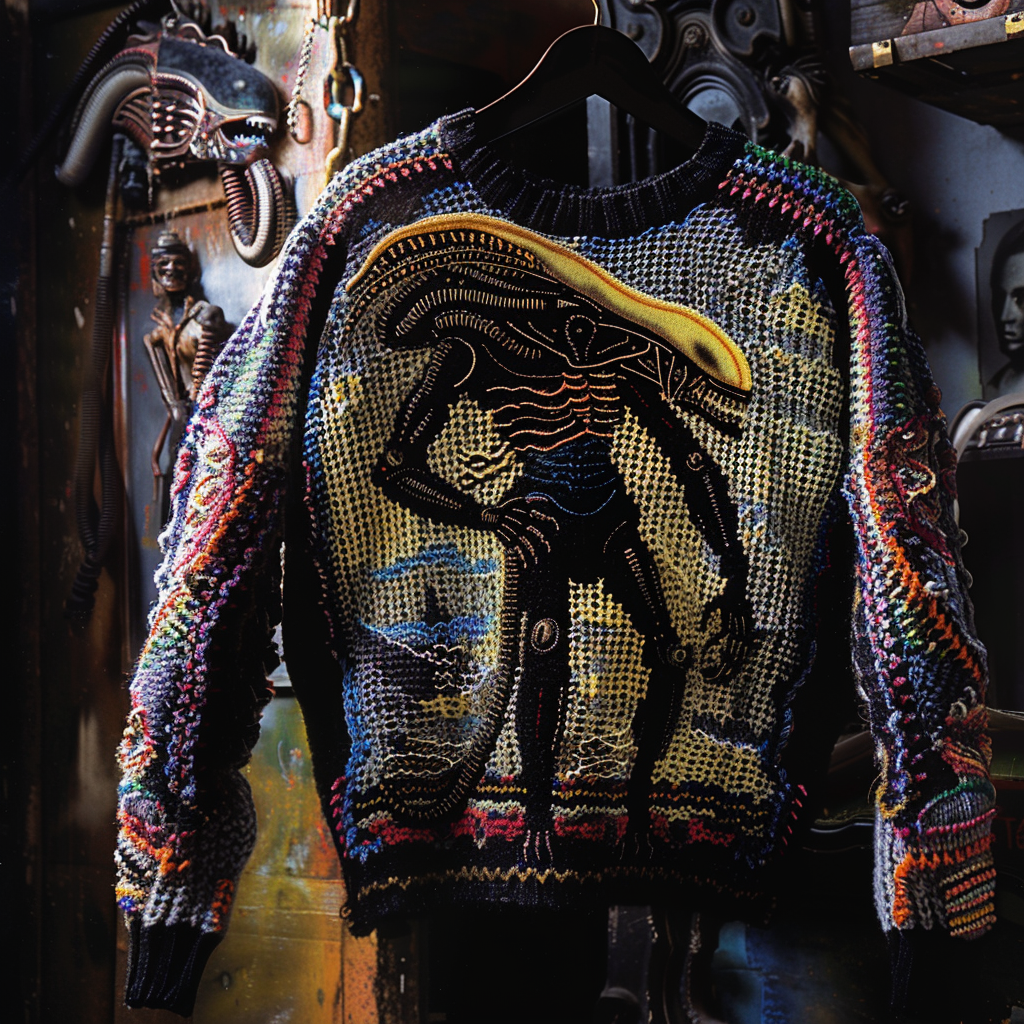 Colorful Knitted Alien Scene Sweater