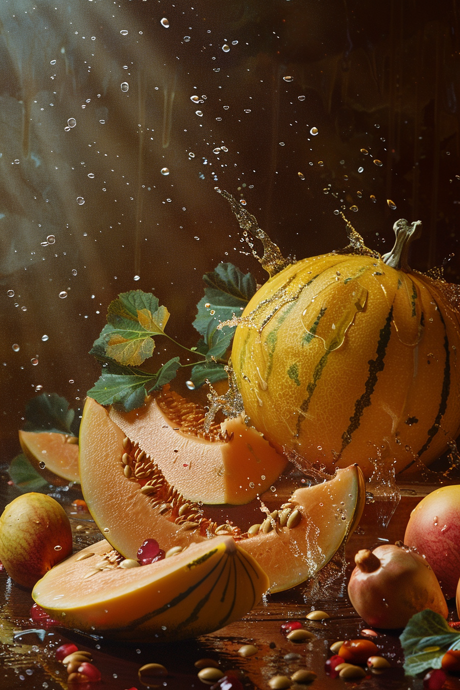 Yellow Korean Melon Fall Scene