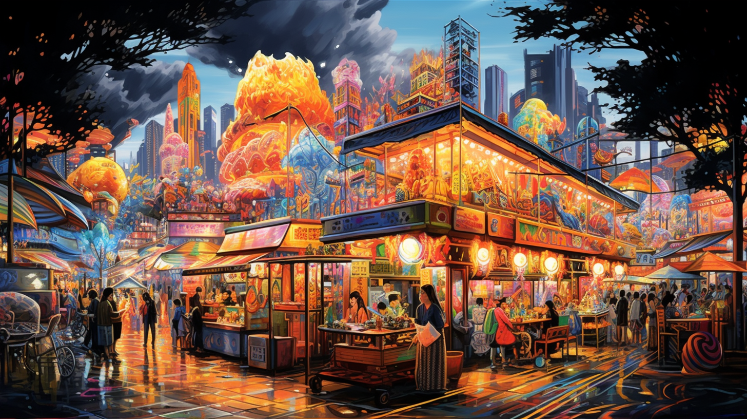 Vibrant Korean street food market