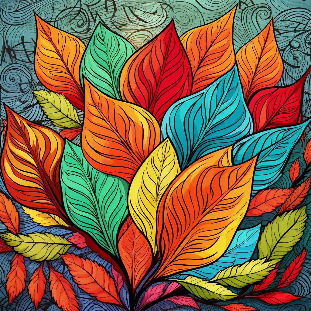 Colorful leafs in kids coloring book