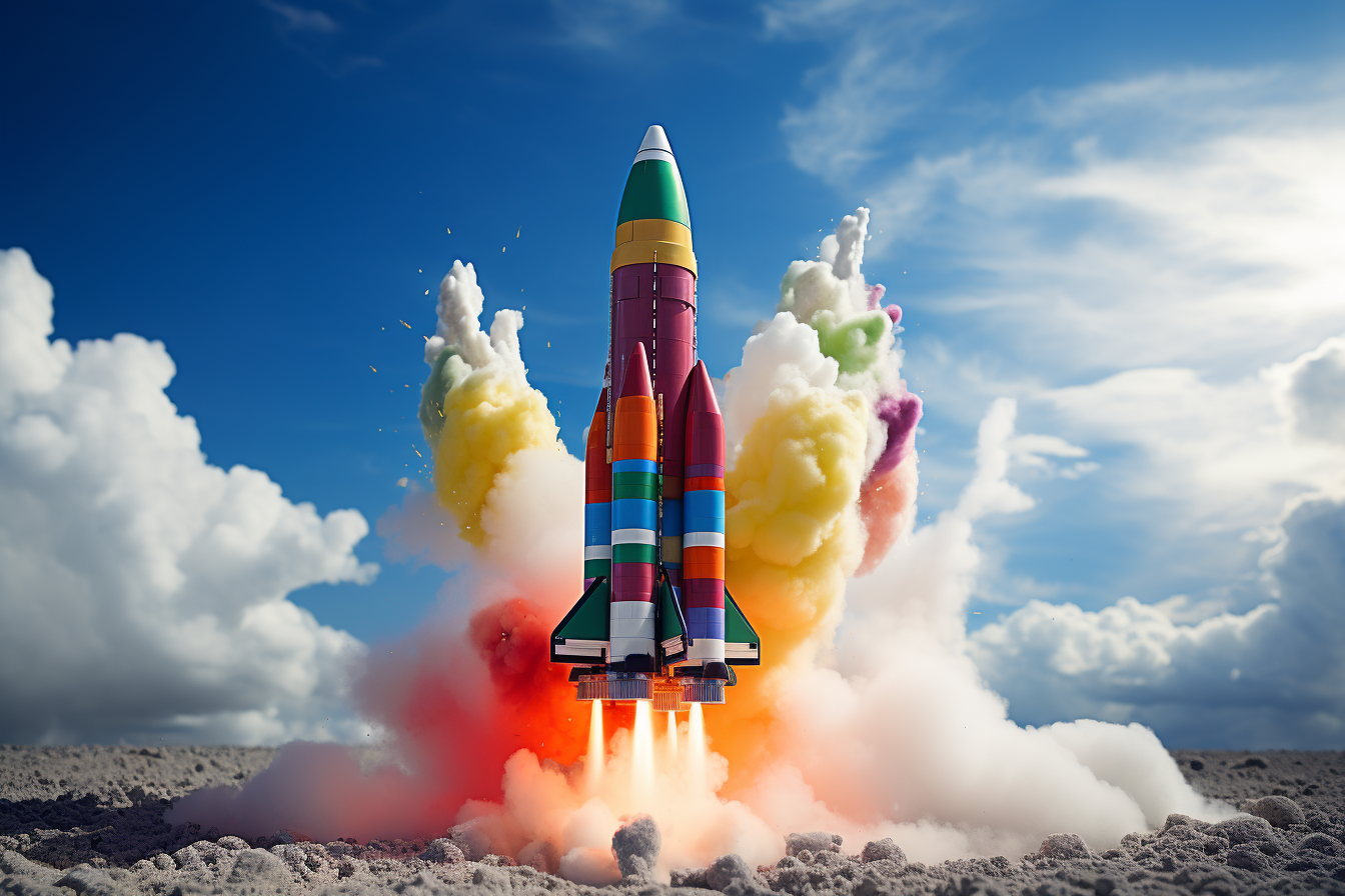 Vibrant Lego rocket taking off