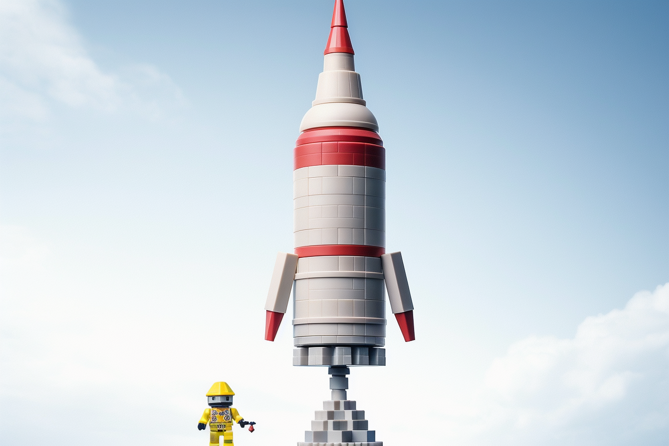 Colorful Lego rocket blasting off