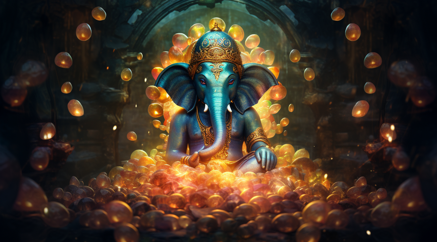 Colorful Lord Ganesh in the Night