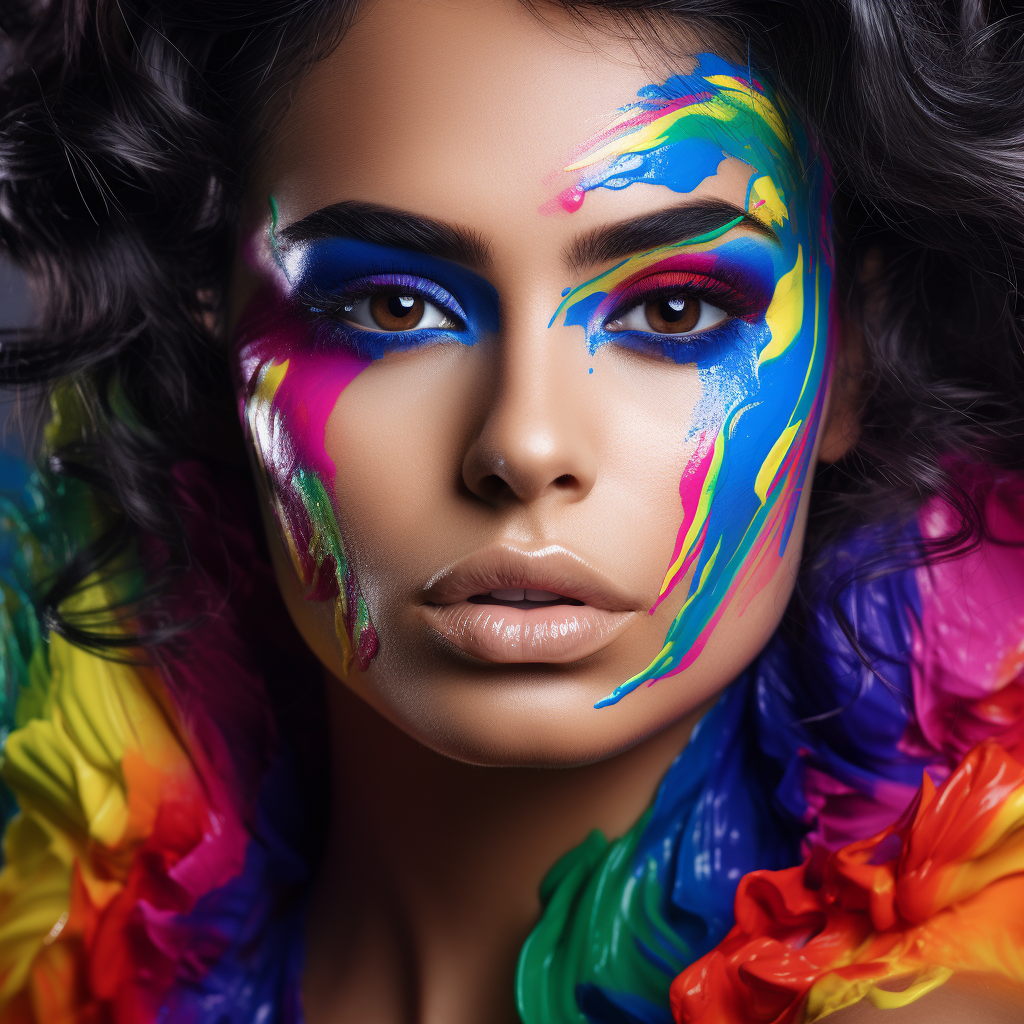 Closeup of a Smirking Women with Colorful Makeup