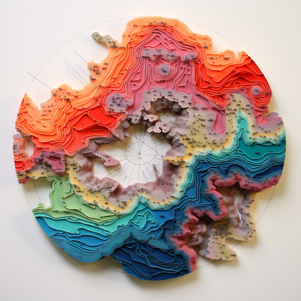 Colorful map contours with circular splashes