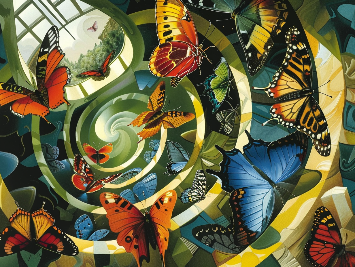 vibrant Escher art illustration