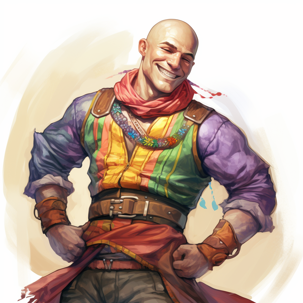 Smiling muscular tailor wearing colorful clothes