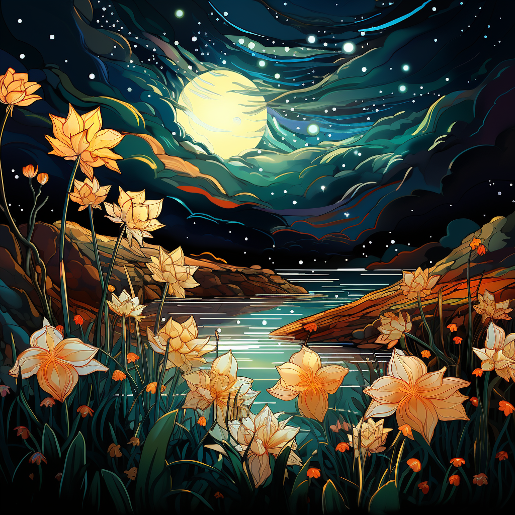 Beautiful Narcissus flowers in night sky