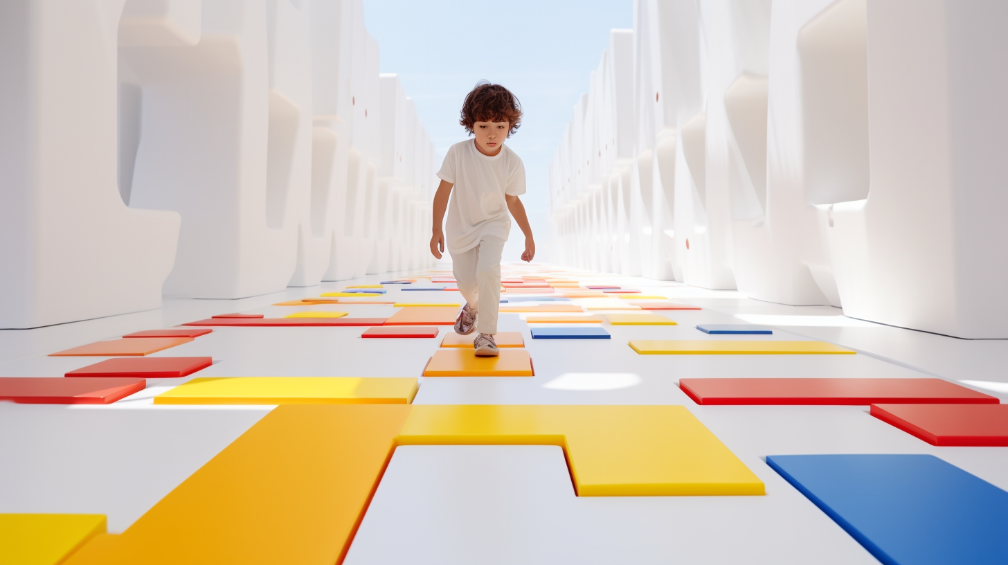 Child playing on colorful number play mats