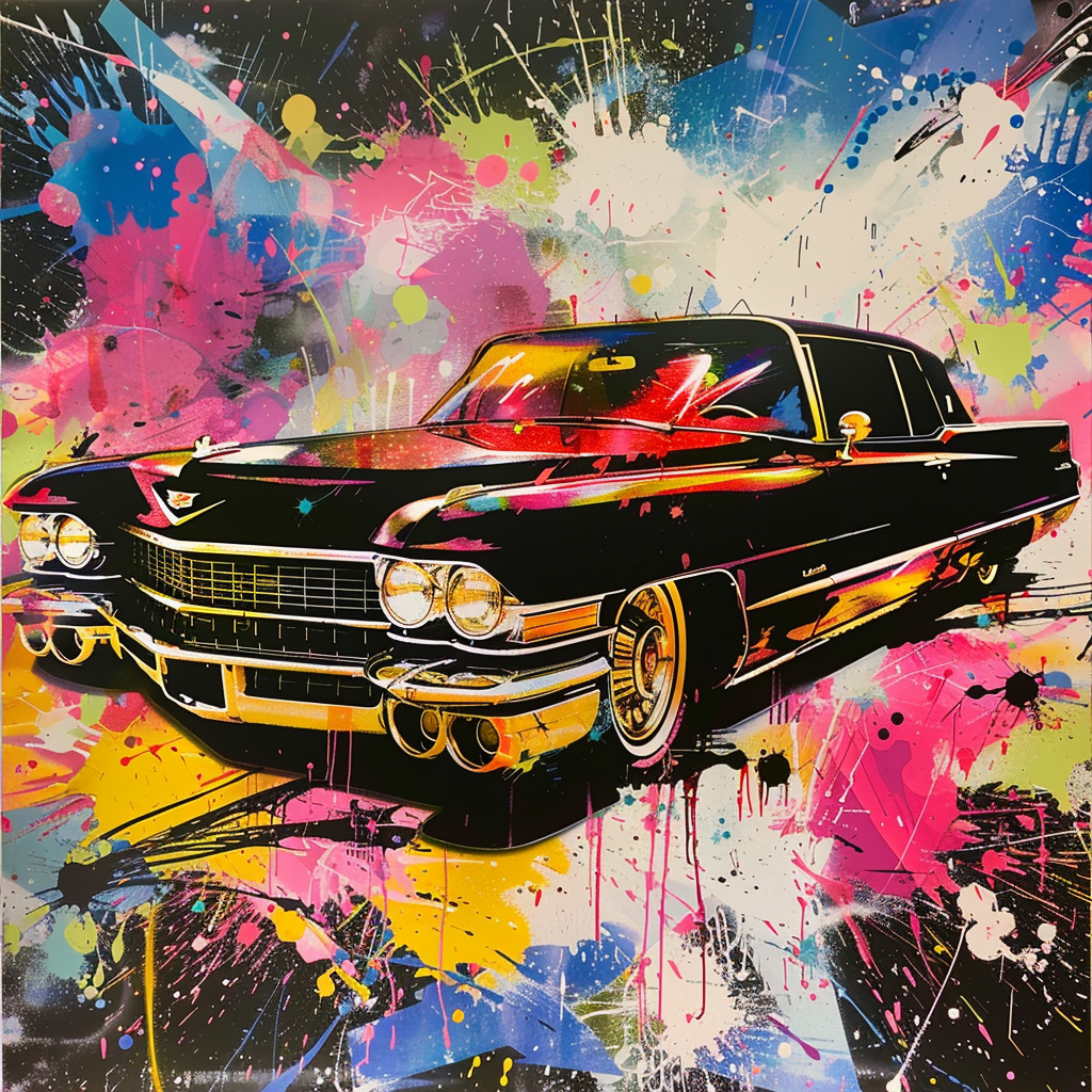 Colorful Paint Splashes Cadillac Car Art