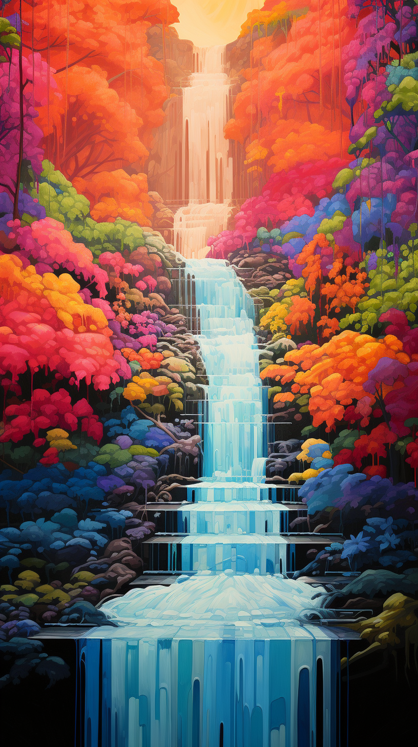 Colorful paint waterfall artwork