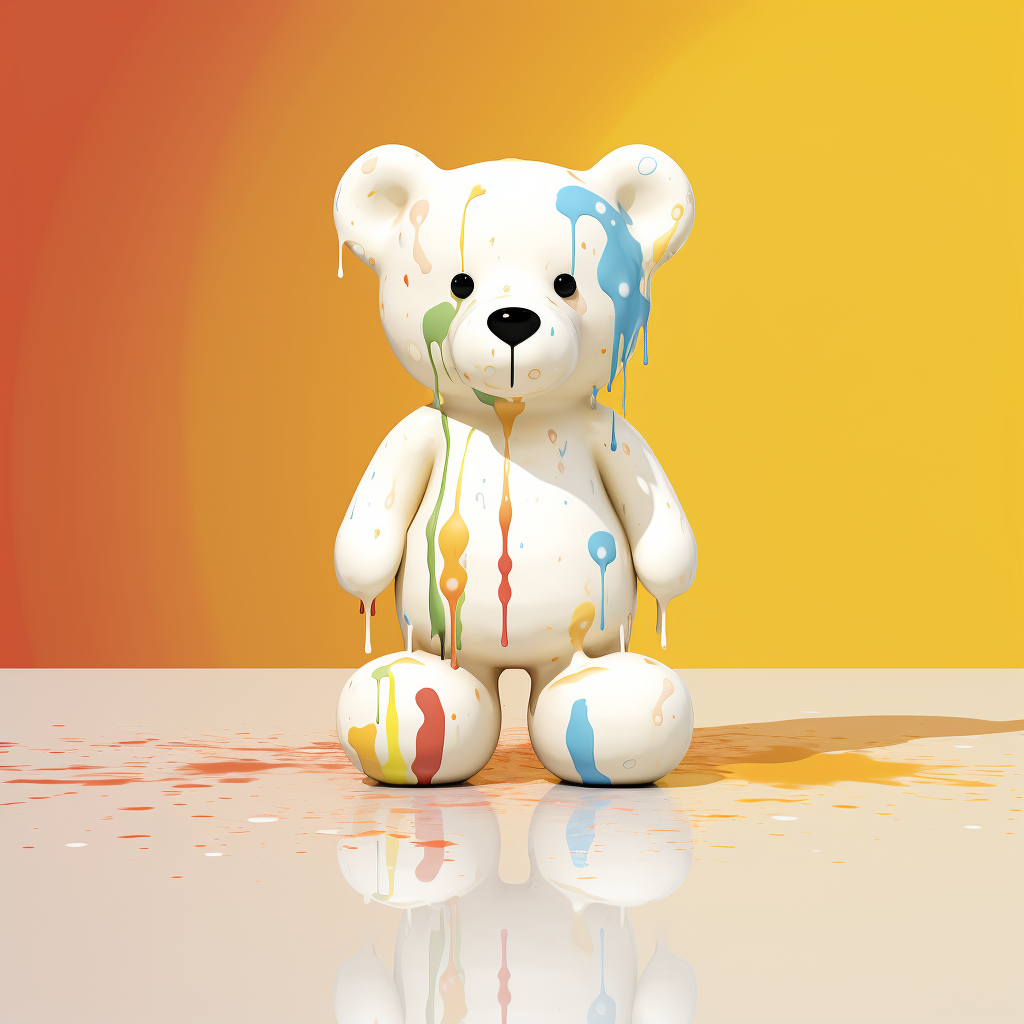 Colorful toy bear covered in paint