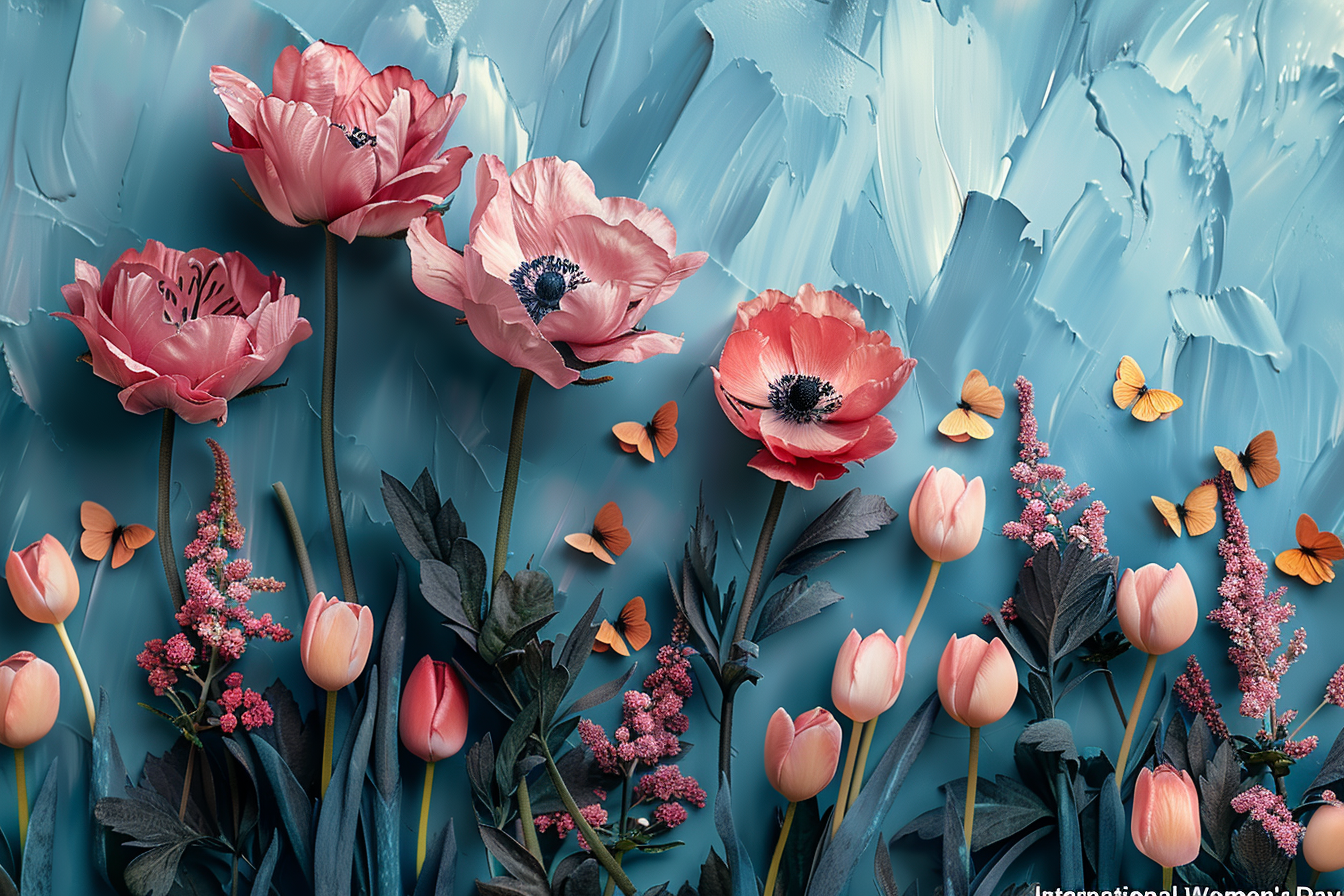 Colorful pastel flowers with Women's Day concept