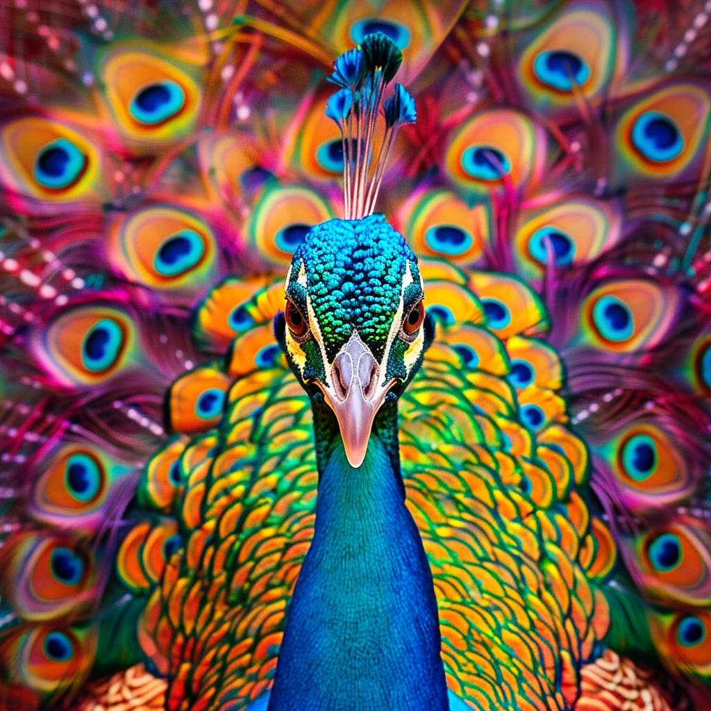 Colorful Peacock Looking at Camera