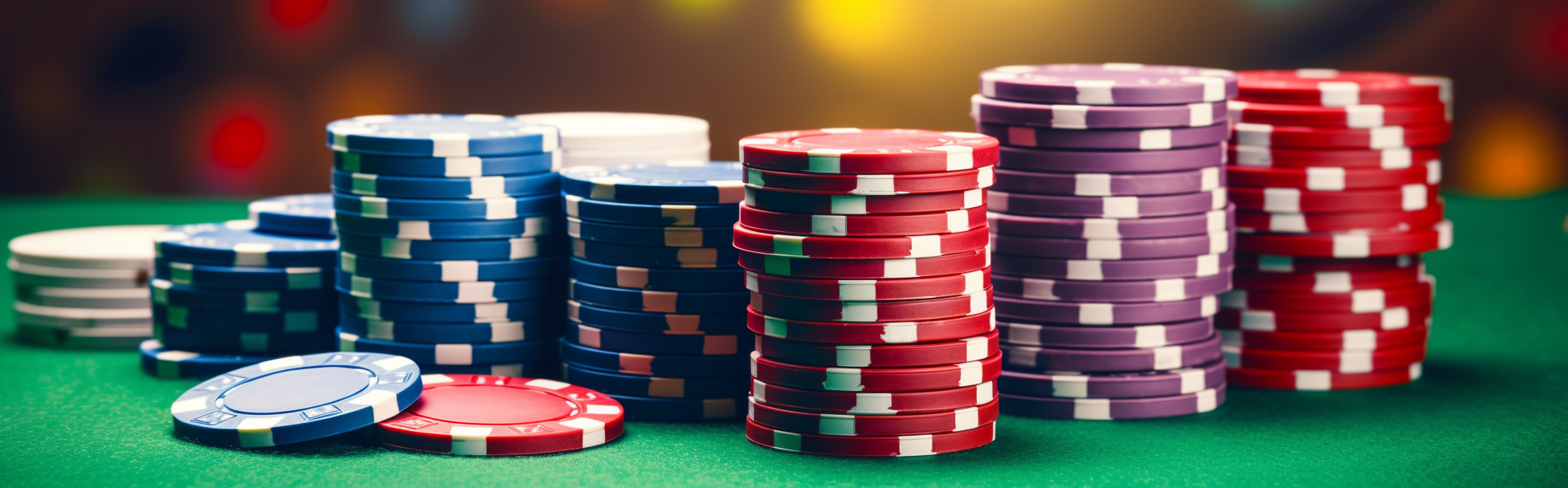 Stack of Colorful Poker Chips with Ace and King Cards