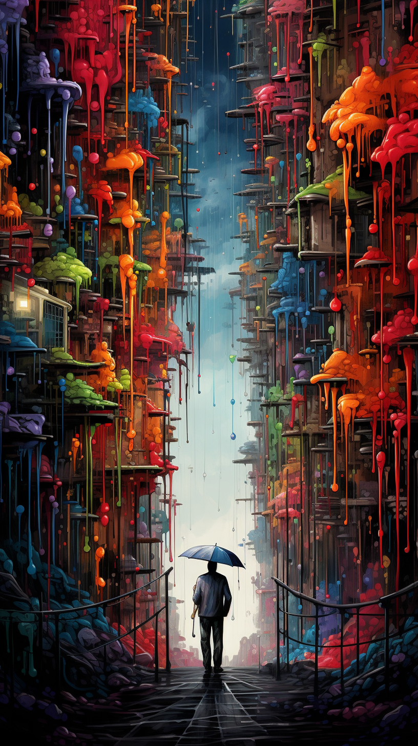 Colorful rain in bleak world