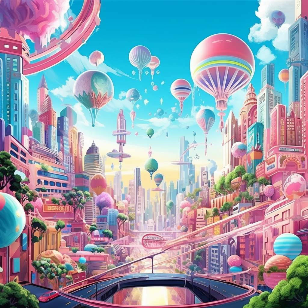 Vibrant retro-futuristic cityscape illustration