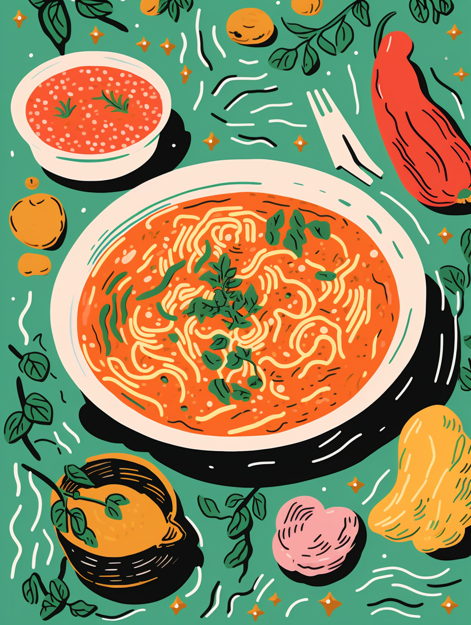 Vibrant risograph goulash dish