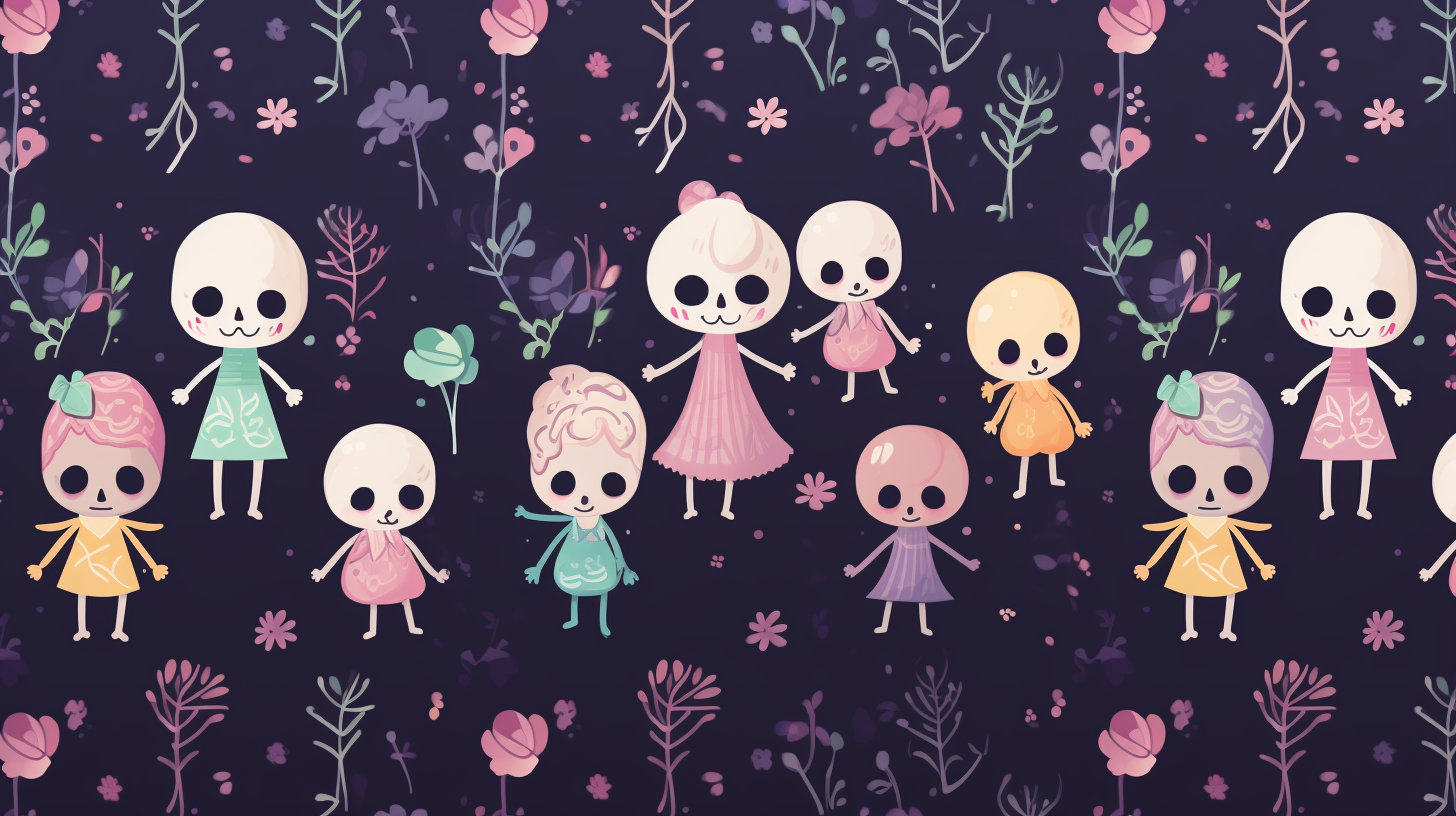 Cute colorful skeletons in Halloween wallpaper