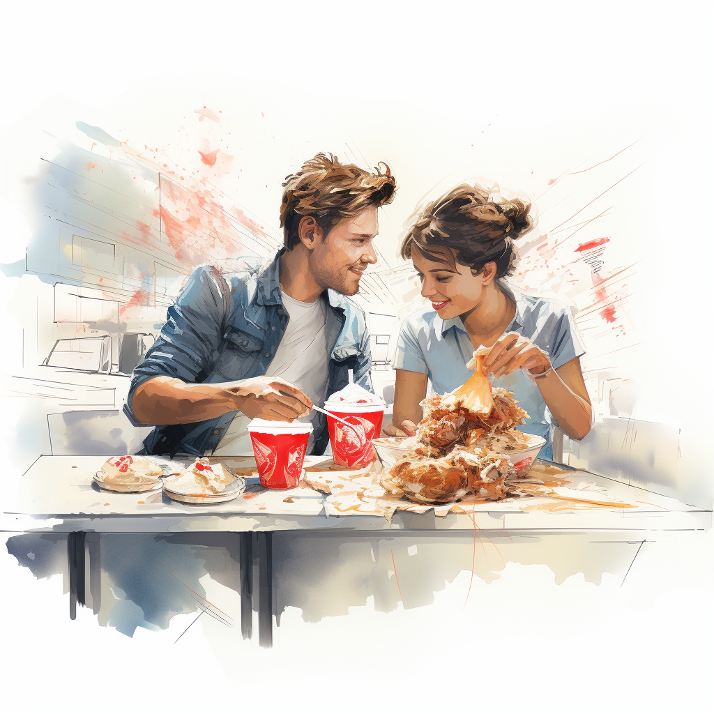 Two friends enjoying a meal at KFC