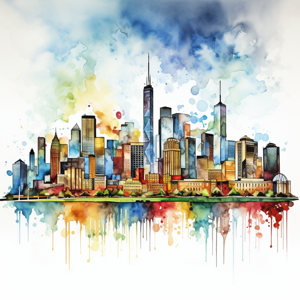 Colorful skyline art illustration