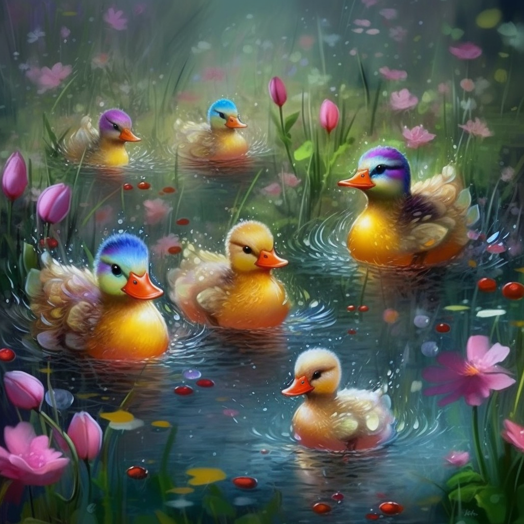 Happy duck family in spring nature