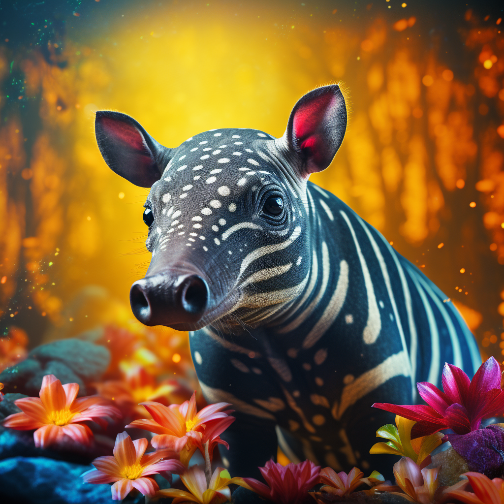 Colorful tapir in magical surroundings