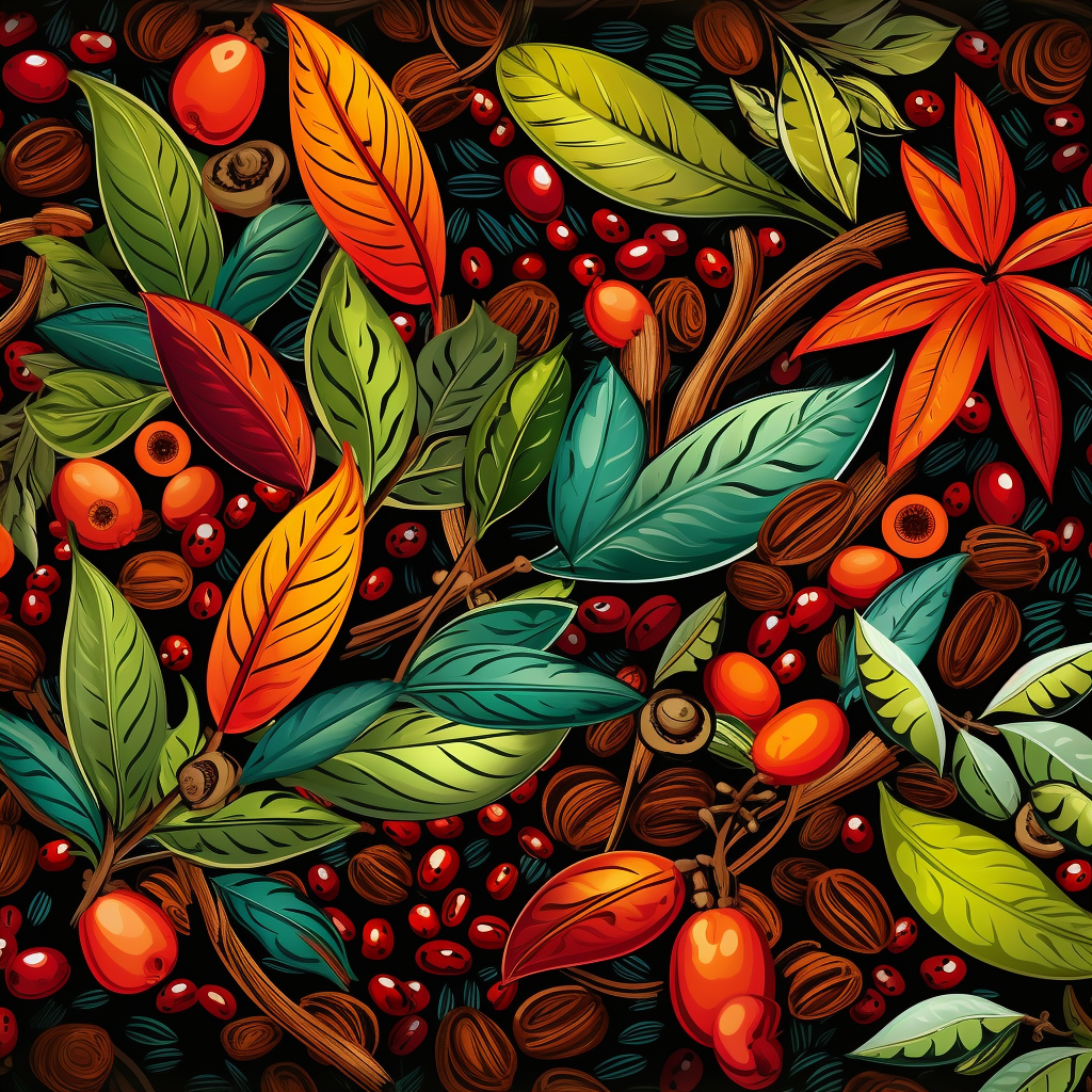 Coffee beans and spices illustration