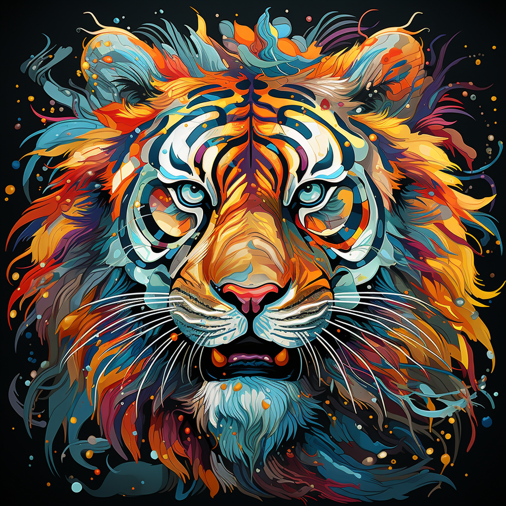 Colorful Tiger Zodiac Painting for Living Room