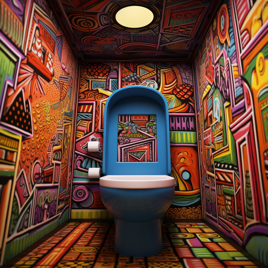 Brightly colored toilet room