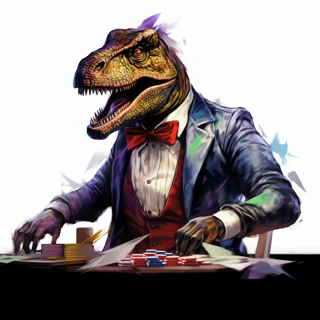 funny T-Rex working at casino