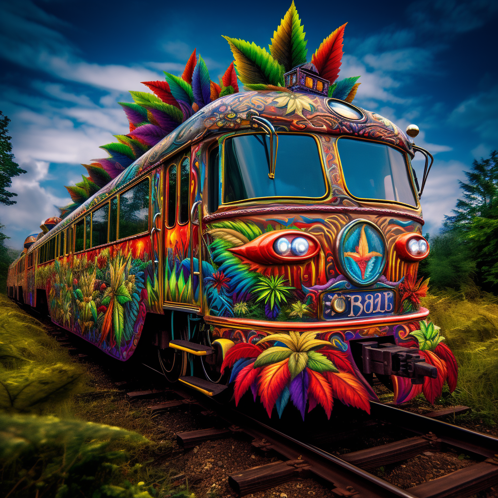 colorful trippy characters on train