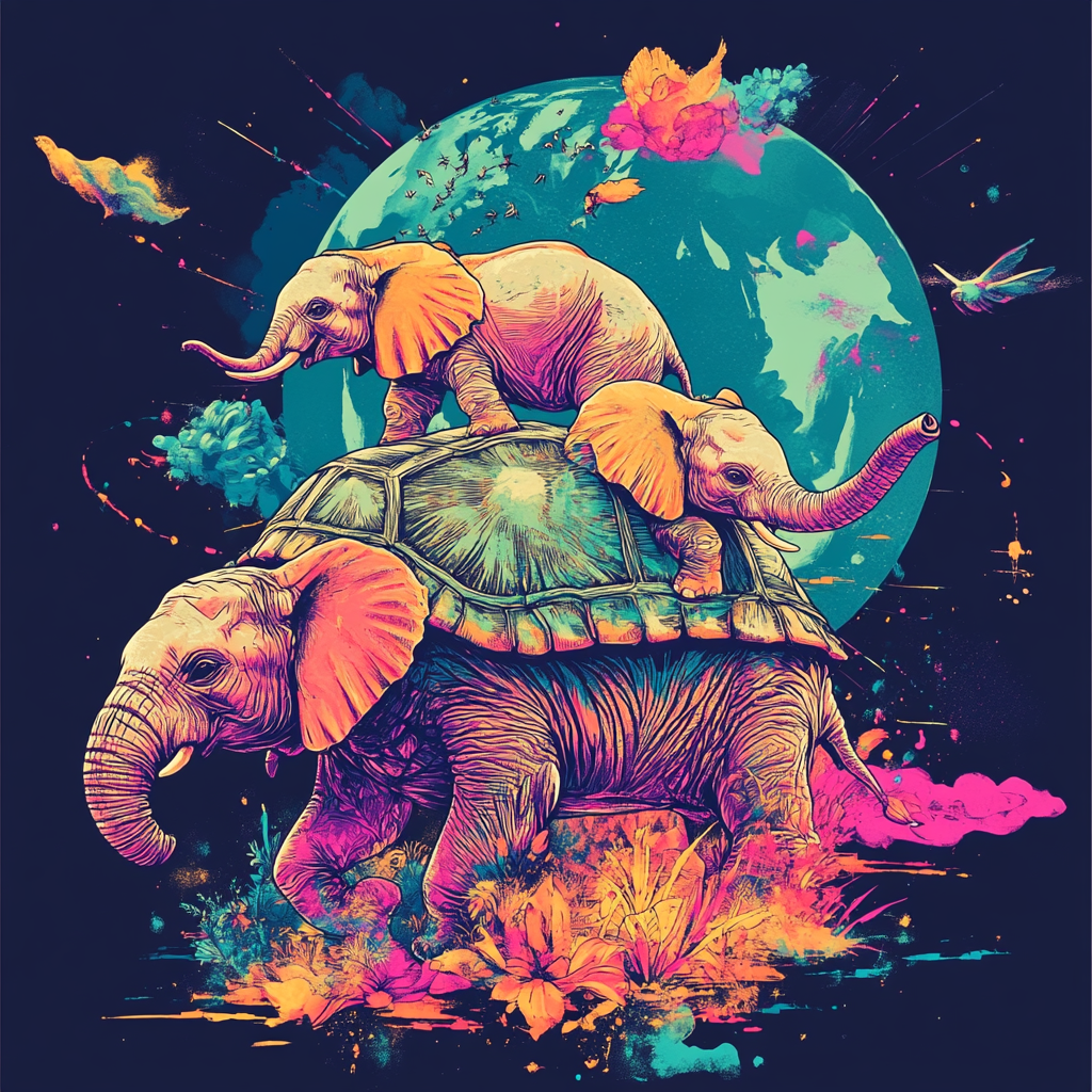 Colorful Turtle Elephants World Artwork