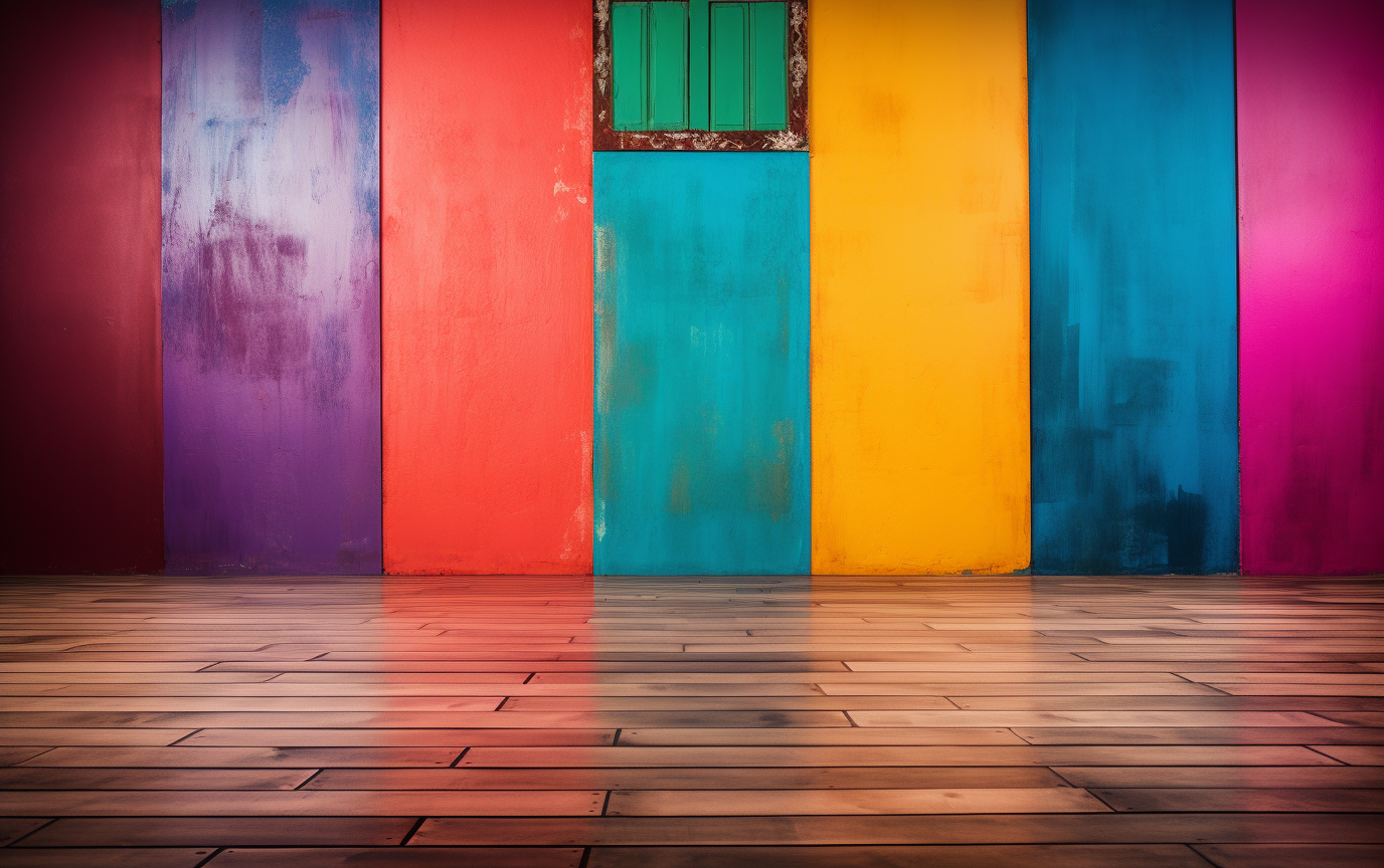 Colorful walls on wooden floor