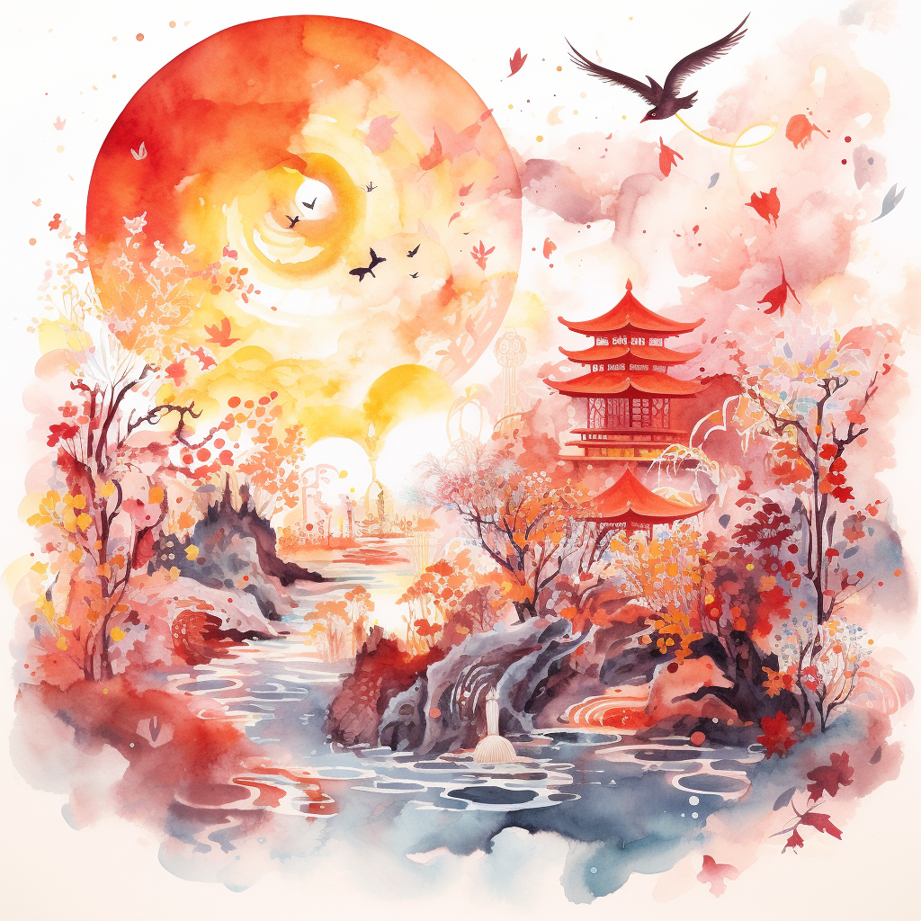 Vibrant Lunar New Year Watercolor Artwork