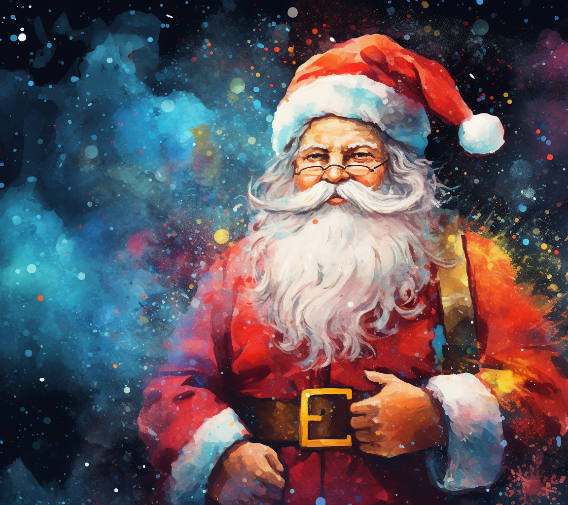 Colorful watercolor retro Santa Claus image