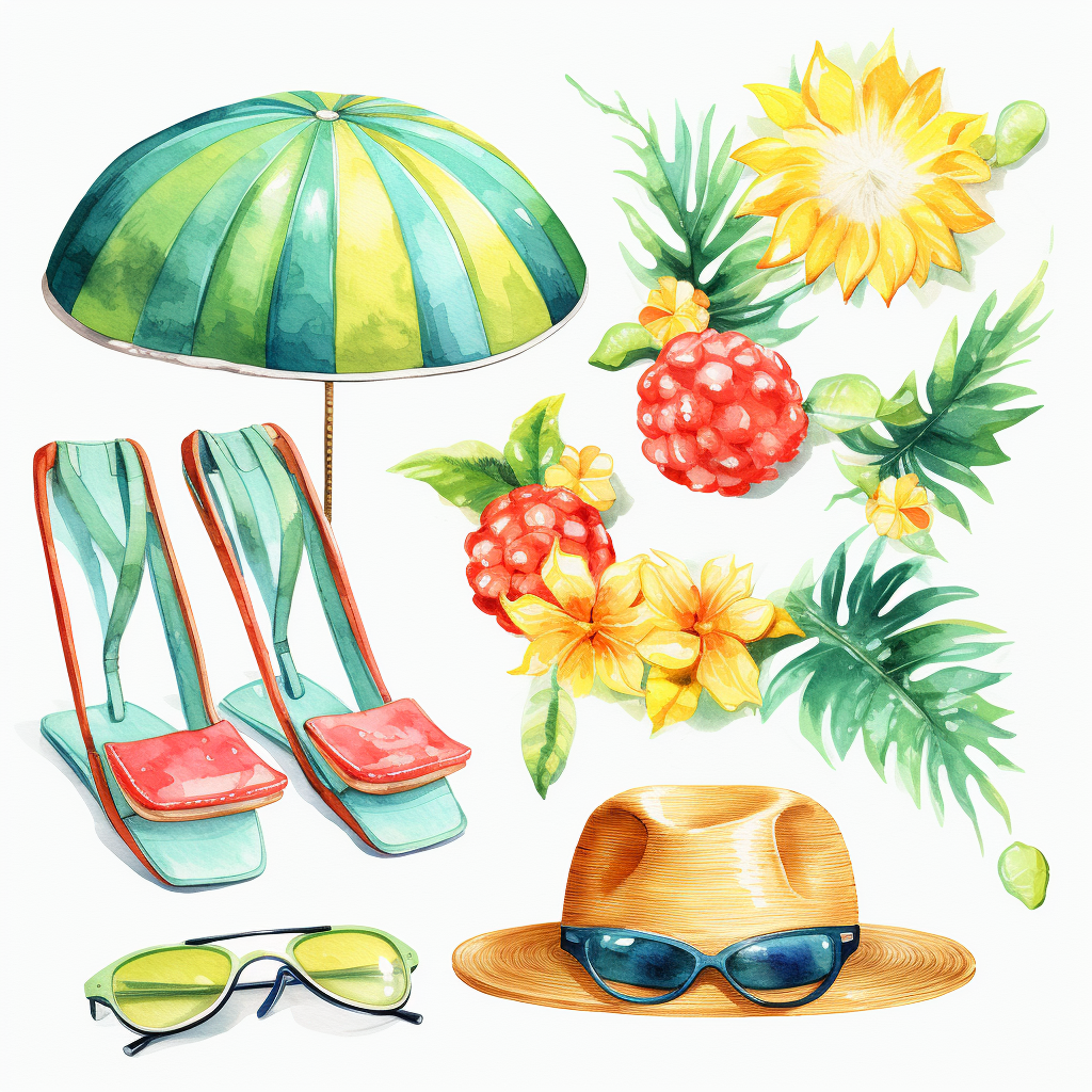 Colorful watercolor summer clipart illustration