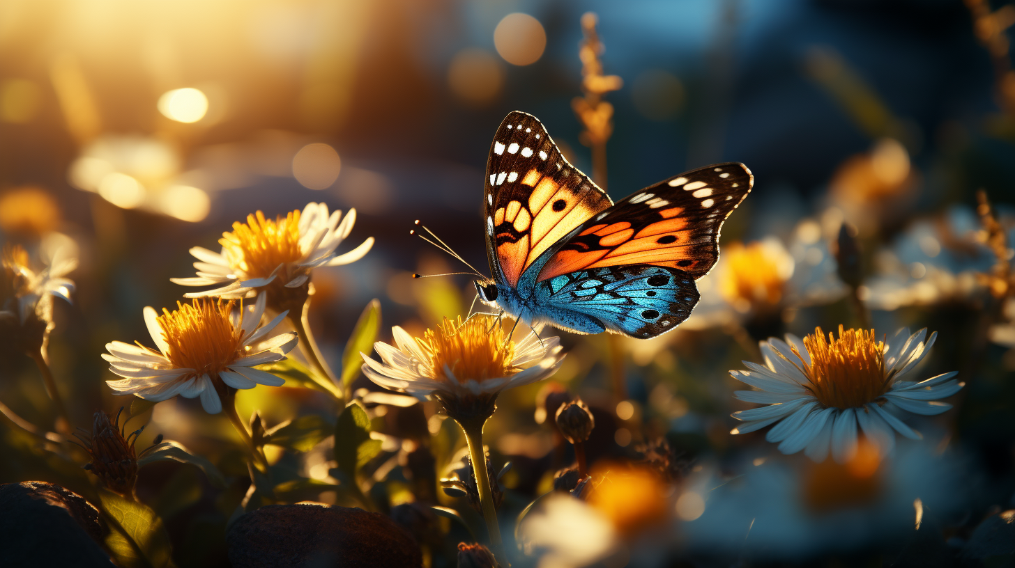 Close-up of Colorful Wildflowers and Butterfly