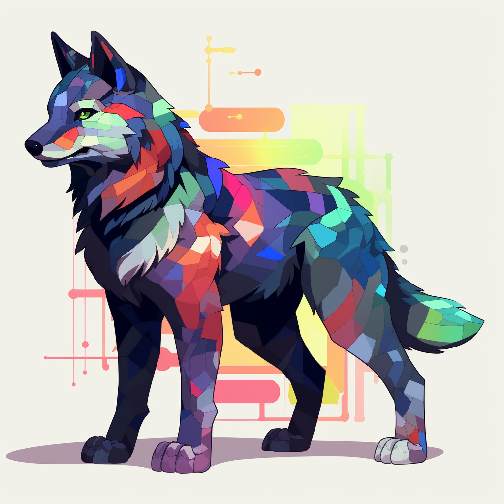 Colorful wolf with guards