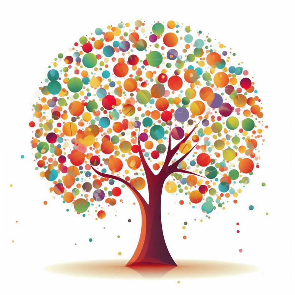 Colorful world tree cartoon on white background