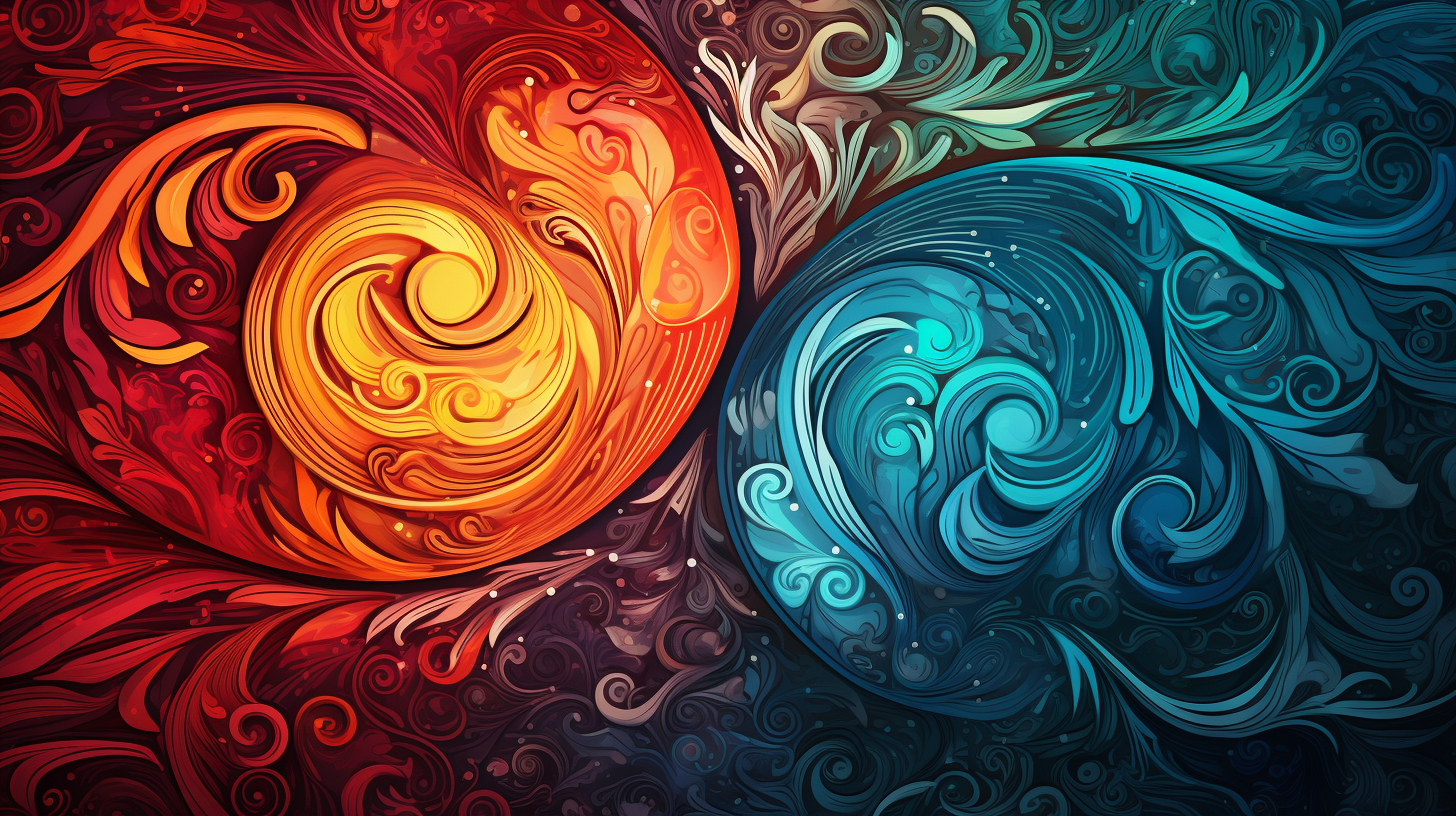 Colorful yin-yang symbol on a vibrant background