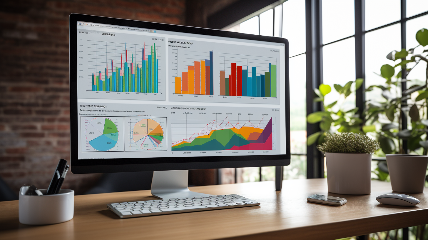 Colorful charts and tables for data analysis