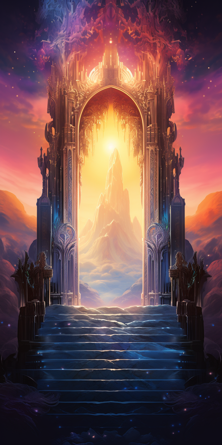 Colorful vector art depicting gates of heaven