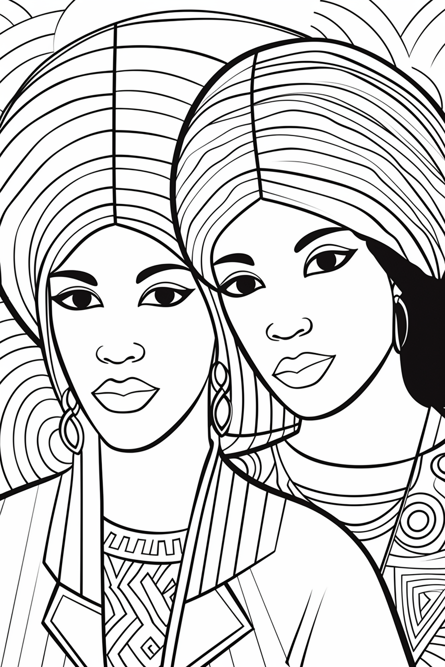 Coloring Book Page of African American Women