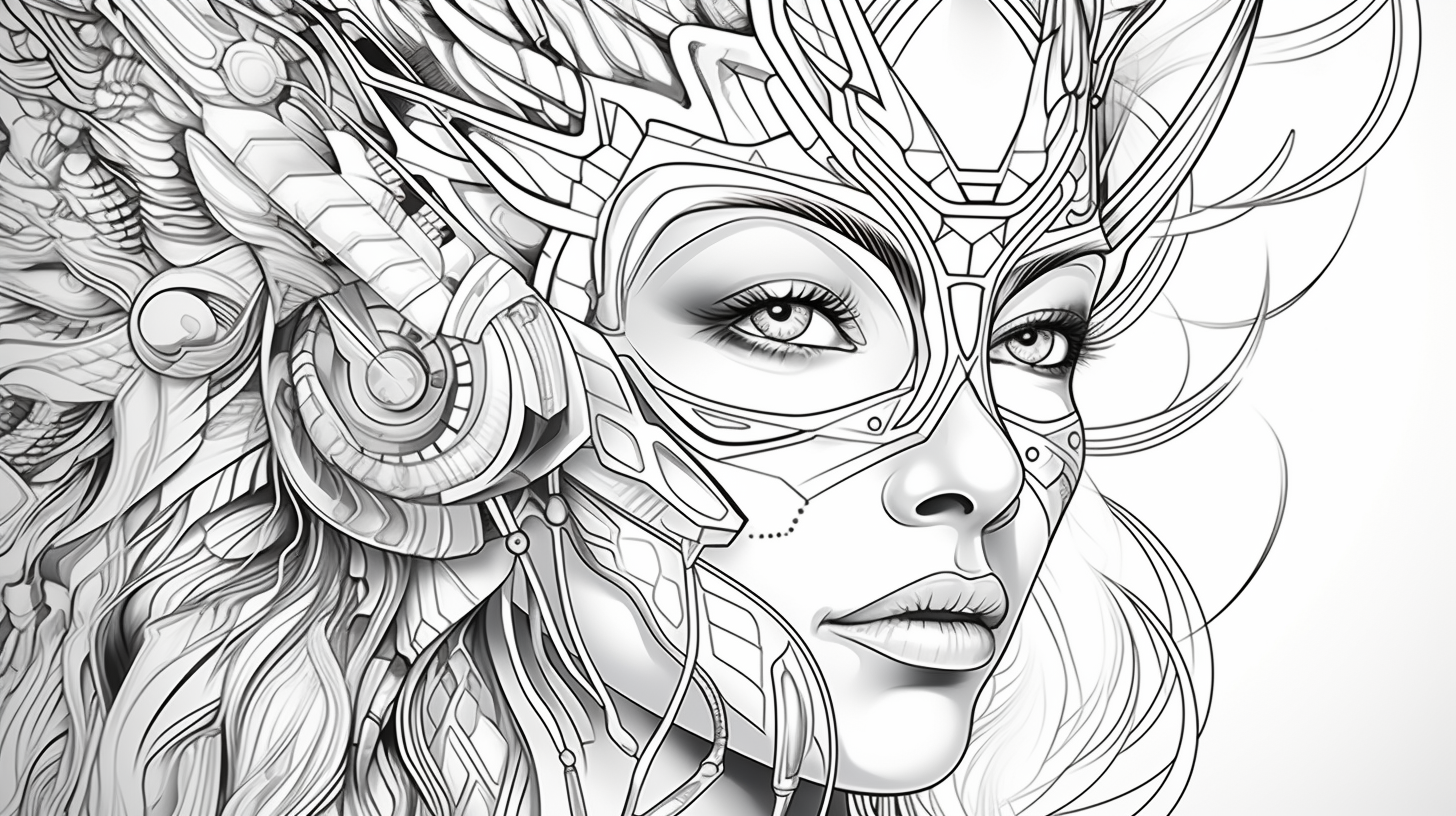 Coloring book page with black illustration and line art