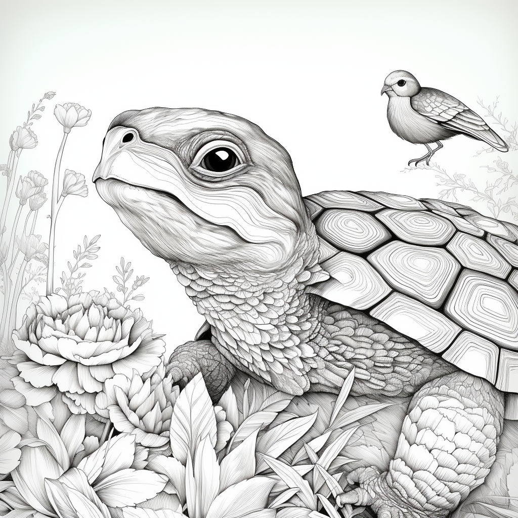 Duck and turtle coloring page