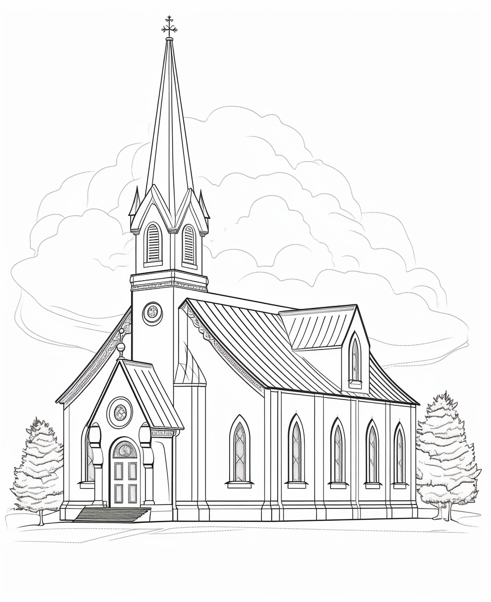 Small church model view coloring book