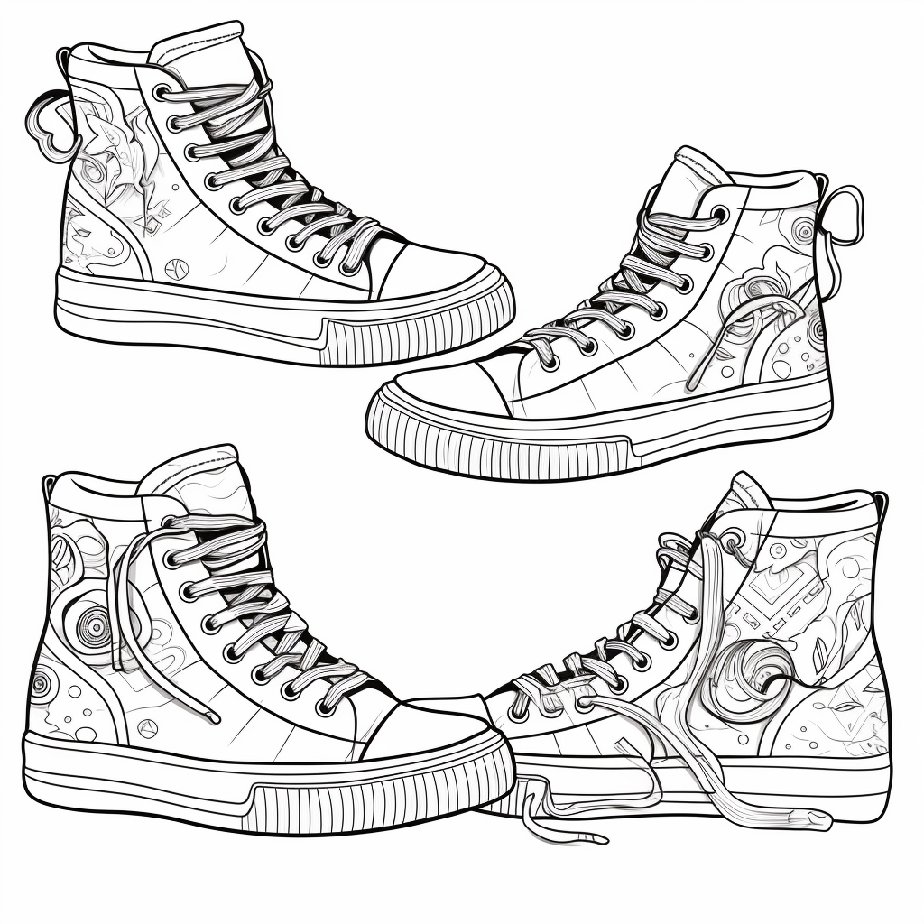 Outlined Sneakers Shapes Coloring Page