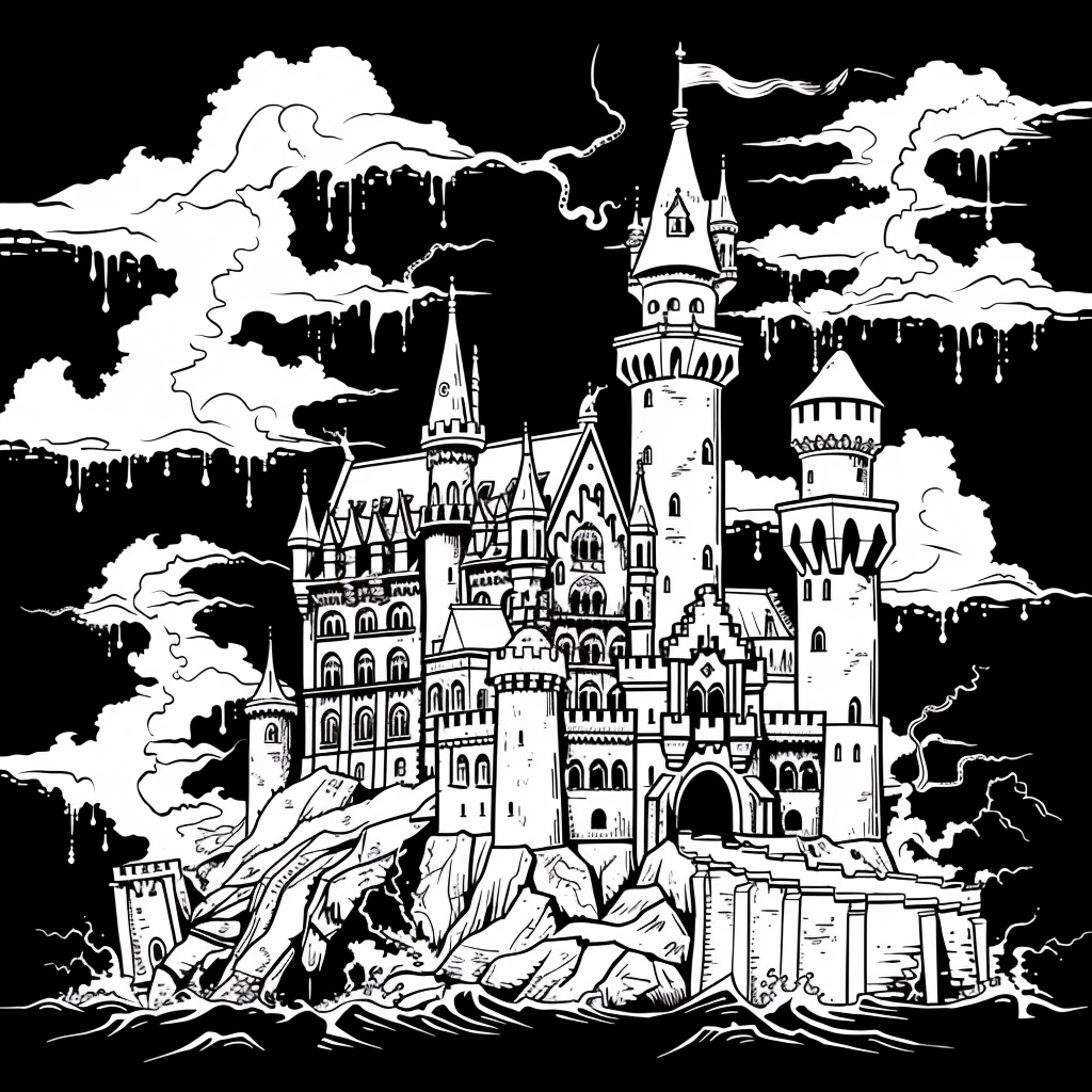 Thunder Castle Outline Black Background