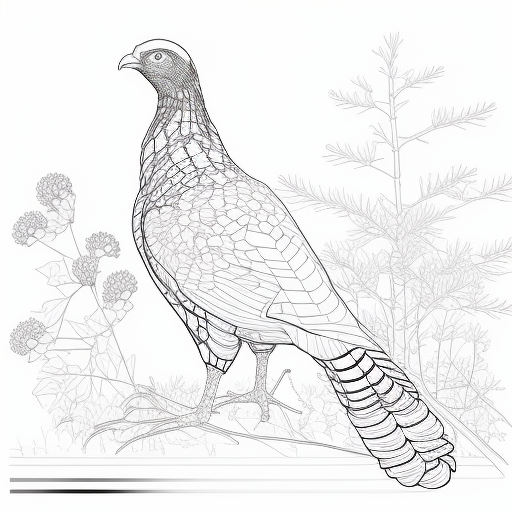 Black and white image of Western Capercaillie with large rack